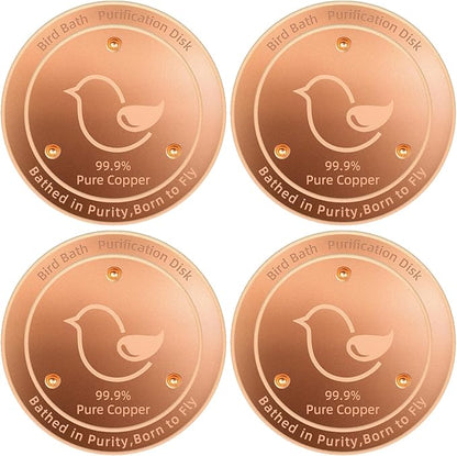 Bird Bath Copper Disk(4-Pack), 4.2" Large Surface Area, Covers 20% More Water Than Standard, Safe & Clean Birdbaths All Year Round, Fits Most Backyard Birdbaths