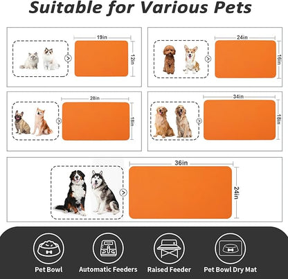 Dog Food Mat - Absorbent Cat Mat for Food and Water, No Stains Pet Feeding Bowl Mat, Easy to Clean Pet Placemats, Quick Dry Dog Water Dispenser Mat for Messy Drinkers | Orange 24"x36"