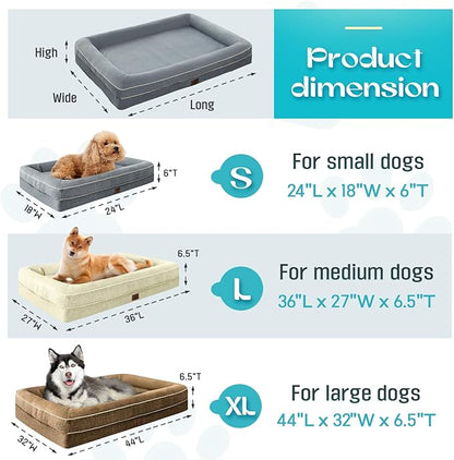 Waterproof Memory Foam Dog Beds for Small Dogs Non-Slip Orthopedic Dog Beds Washable Couch Pet Bed with Removable Cover (Beige, Small)