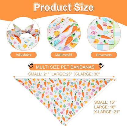 Easter Dog Bandana XLarge 2PCS, Colorful Scarf for Boy and Girl, Durable Triangle Reversible Bibs Handkerchief for Puppy Pet