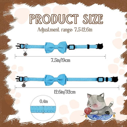 2 Pcs Boy Cat Collar with Bell Breakaway Cat Collars Cute Kitten Bow Tie Collar Adjustable Small Puppy Safety Collar Solid Color Plaid Pet Collar (Blue)