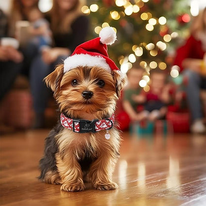 Christmas Dog Collar - Cute Red Santa Christmas Puppy Collar with Safety Buckle, Soft Adjustable Holiday Dog Collars for Small Medium Large Dogs M