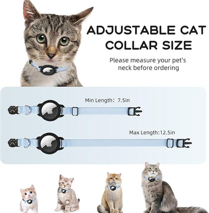 AirTag Cat Collars, Stretchy Collar with Apple AirTag Holder and Bell, Breakaway Ultra Design Elastic GPS Tracking Collars for Cats and Puppies, (7.5-12.5 Inch), Blue