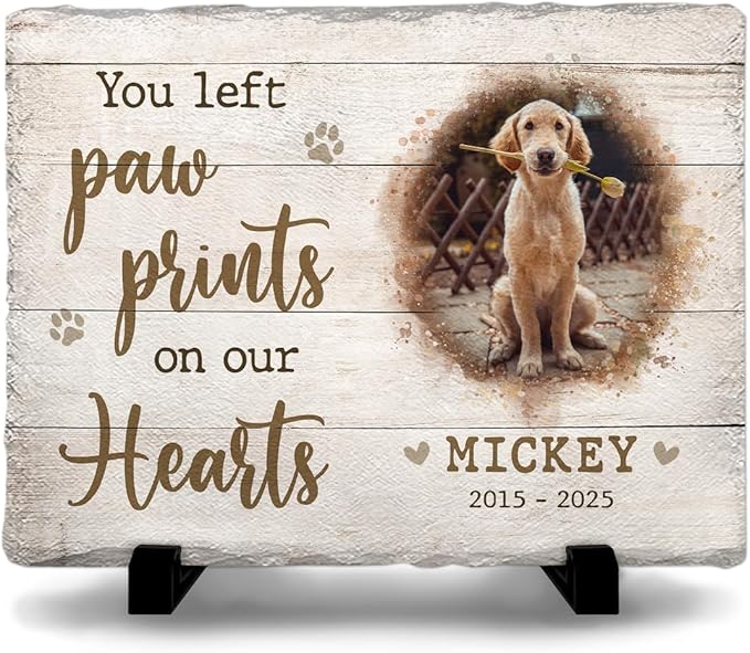 Personalized Slate Memorial Stone for Dogs and Cats - Dog Paw Prints - Thoughtful Bereavement Gifts for Cat Lovers, Ideal Keepsake for Pet Loss - Change a Meaningful Quote