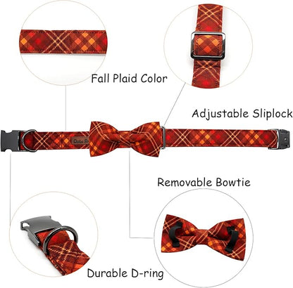 Fall Dog Collar, Pet Collar Bow Plaid Pet Collar Girl Boy Holiday Pet Collars Gift Bow Dog Collar Cute Soft Puppy Collar for Large Dogs