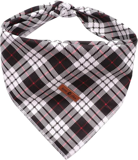 Lionet Paws Dog Bandana Washable Cotton Handkerchief Scarf Triangle Bandana for Small Medium Large Dogs Black Grid
