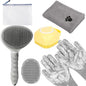 6-in-1 Grey Pet Grooming Kit: Hair Brush, Towel, Washing Gloves, Slicker Brush, and Shampoo Scrubber for Dogs and Cats