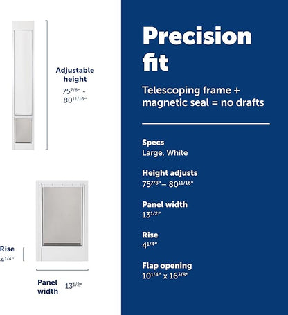PetSafe Sliding Glass Pet Door - No-Cut DIY Install Doggy Door for Renters - Aluminum Frame - Adjustable Height 75 7/8" to 80 11/16" - Ideal for Large Dogs Up to 100 lb - White