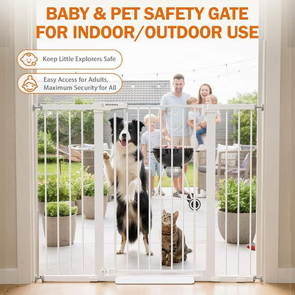 Mumeasy 36" Extra Tall Baby Gate for Stairs, 29.7-51" Wide Dog Gates Indoor for Doorways with Easy Walk Thru, Auto Close Pet Safety Gate for House, Pressure Mounted Metal Child Gate with Door, White