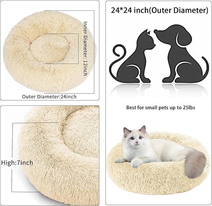Nisrada Cat Beds for Indoor Cats,24 Inch Dog Bed for Small Melium Large Dogs, Washable-Round Pet Bed for Puppy and Kitten with Slip-Resistant Bottom