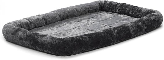 MidWest Homes for Pets QuietTime Dog Bed – Gray Faux Fur Bolster, Ultra-Soft and Machine Washable, Fits 48-Inch Crates and Carriers, for Extra-Large Breed Dogs