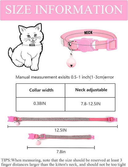 Cat Collars for Girl Cats with Rhinestone Soft Velvet,Breakaway Cat Collars with Bell,Adjustable Safe Kitten Collar (Black)