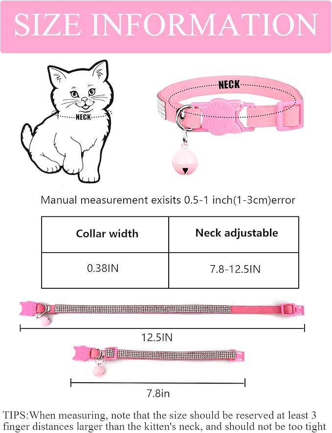 Cat Collars for Girl Cats with Rhinestone Soft Velvet,Breakaway Cat Collars with Bell,Adjustable Safe Kitten Collar (Black White)
