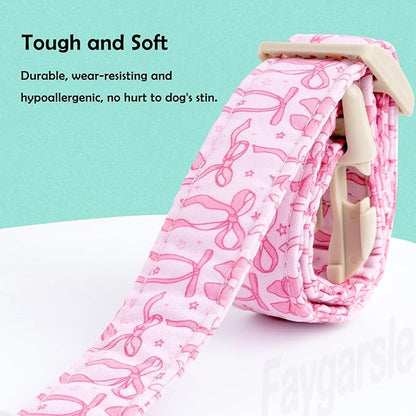 Faygarsle Cute Pink Bow Pattern Dog Collar for Summer Spring DesignSmall Medium Large Dogs L