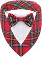 ADOGGYGO Christmas Dog Tuxedo Bandana, Red Plaid Pet Chritstmas Collar with Bowtie, Adjustable Christmas Costume for Large Dogs Pets (L)
