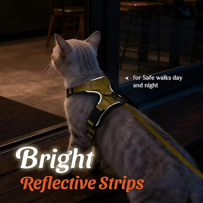 Dooradar Cat Harness and Leash Set, Escape Proof Safe Adjustable Kitten Vest Harnesses for Walking, Easy Control Soft Breathable Mesh Jacket with Reflective Strips for Cats, Yellow, S