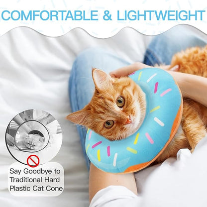 Cat Cone Collar Soft, Cute Cat Donut Collar After Surgery, Adjustable Kitten Recovery Cones to Stop Licking, Lightweight Neck Elizabethan Collars for Cats Kittens (Blue, Small)
