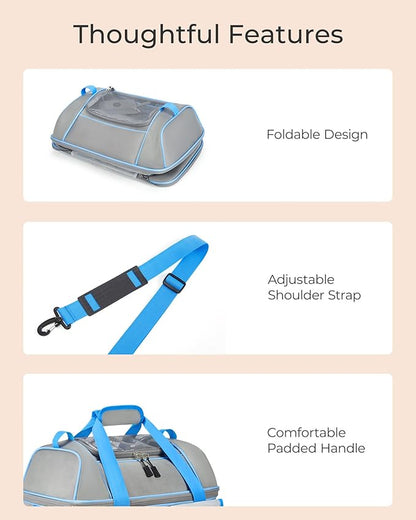 Expandable Cat Dog Carrier: NOBLE DUCK Soft-Sided Pet Carrier Airline Approved Large Small Medium Collapsible Portable Travel Up to 25 Lbs Grey