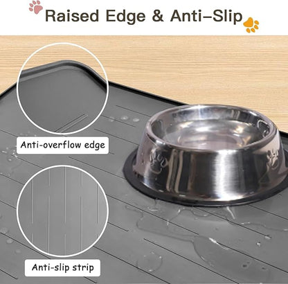 Largest Dog Food Mat, 48"x32" Silicone Dog and Cat Mat for Food and Water Bowls, Thinken Waterproof Non-Slip XXXL Pet Feeding Mat for Floors (Black)