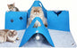 Interactive Cat Tunnel Mat for Indoor Cats, 4-Way Felt Cat Cave with Hanging Ball, Foldable Kitty Play Mat and Hideout, Pet Enrichment Toy for Kittens Rabbits Small Pets, Blue