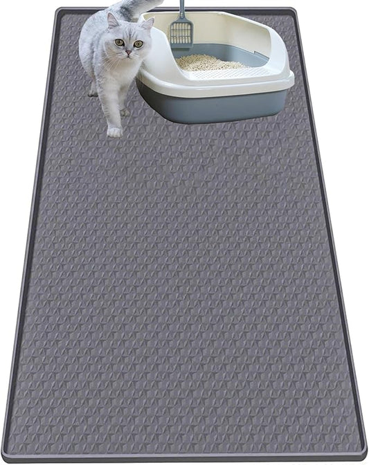Cat Litter Mat for Litter Box, Silicone Large Cat Litter Trapping Mat - 51.2x25.6 in, Waterproof & Non-Slip, Durable & Easy Clean, Gray