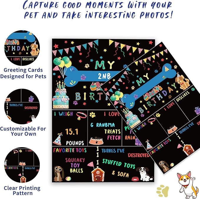 Blue Dog Birthday Party Supplies Pet Birthday Bandanas Boy Doggy Birthdays Hat Bow Tie Greeting Card Numbers It's My Bday Mother Puppers Sign Banner for Medium Large Pets