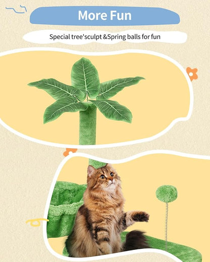 KIYUMI Cat Tree Cat Tower Condo with Sisal Scratching Post for Indoor Cats Tree Furniture with Hammock Perch and Kitten Ball Toys, Multi-Level Pet Activity Center (Green)