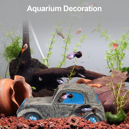 Aquarium Decorations for Fish Tank - Realistic Resin Rock Cave Hideouts, Safe Fish Tank Ornaments with Natural Design for Betta, Goldfish, Shrimp - Easy to Clean (car)
