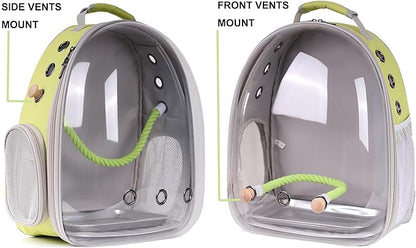 Bird Travel Backpack Carrier, Clear Bubble Window Transport Backpack for Birds, Space Capsule Astronaut Liked Vet Carry Book Bag for Parakeet Parrot (M-YEL, Clear Bubble)