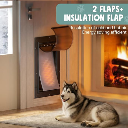 Extra Large Dog Door for Door All Aluminum 3 Flaps Black, Heavy Duty XL Dog Door for Dogs, Large Pet Door, with Insulation Flap and Lockable Closing Panel, Durable Rust Resistant, for Pet Up to 220lbs