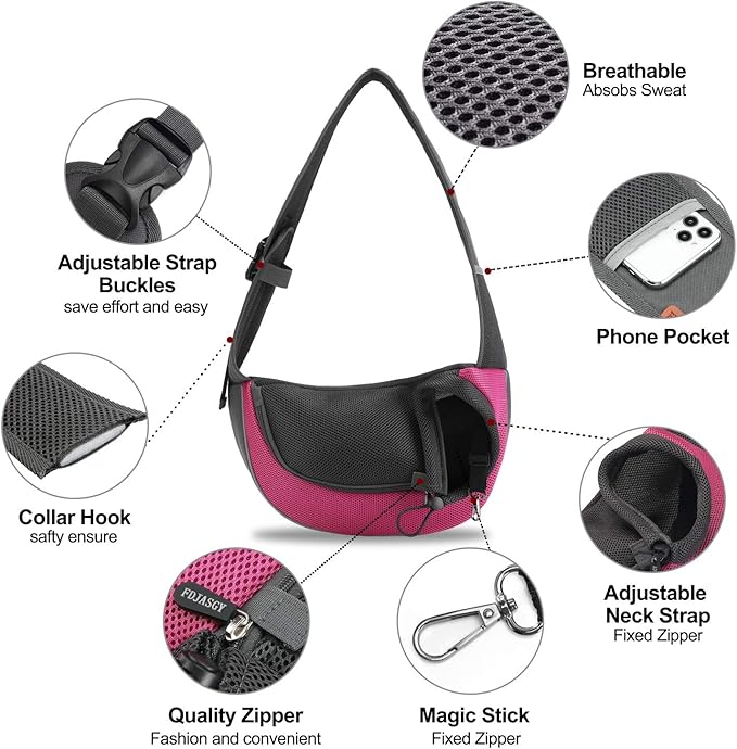 FDJASGY Pet Sling Carrier for Small Dogs Cats,Breathable Mesh Travelling Hand Free Puppy Backpack with Pouch and Adjustable Strap Carrier