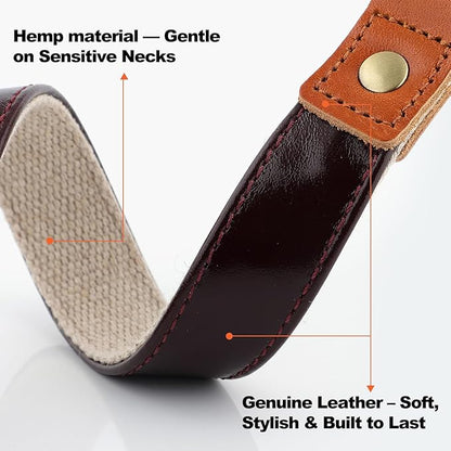 Plutus Pet Genuine Leather & Hemp Dog Collar – Adjustable Heavy Duty Pet Collar with Quick Release Metal Buckle, Soft & Stylish for Puppy and Small, Medium, Large Dogs (Copper Brown, XS)