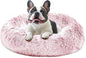 JOLLYVOGUE Calming Dog Bed Large Size Dog, Anti-Anxiety Donut Large Pet Bed, 36 inches Fluffy Faux Fur Round Cat Bed, Fits up to 75 lbs Pets (Smoke Pink)