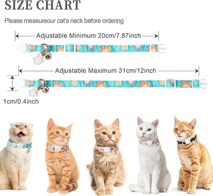 Unique style paws 2 Pack Kitten Collar Breakaway with Bell & Pendant, Adjustable Safety Cat Cotton Collars for Girl Boy Cats and Small Pets