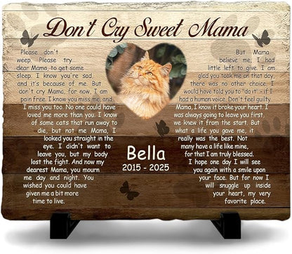 Customizable Pet Memorial Headstone for Cat - Selective Base Color to Engrave Loving Sign - Sweet Cat Mom Gifts, Remember in Memory of Cats