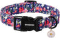 DOGWONG Blue Flower Dog Collar, Cute Adjustable Floral Collar, Girl Female Dog Collar with Strong Plastic Buckle for Small Medium Large Dogs,S
