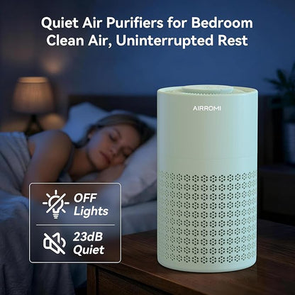 AIRROMI Air Purifier for Bedroom with HEPA 3-in-1 Filter, Pet Air Purifier for Home Cat Pee Smell, Covers Upto 990 Ft², Quiet 360°intake Air Cleaner for pet hair,allergies,Dust,Smoke A2001 Green