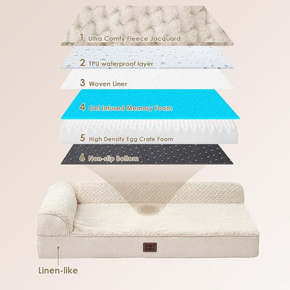 EHEYCIGA Memory Foam Dog Bed Large Size Dogs, Orthopedic Dog Bed Large with Washable Removable Cover, Waterproof Pet Sofa Couch with Nonskid Bottom, 36x27x6, Beige