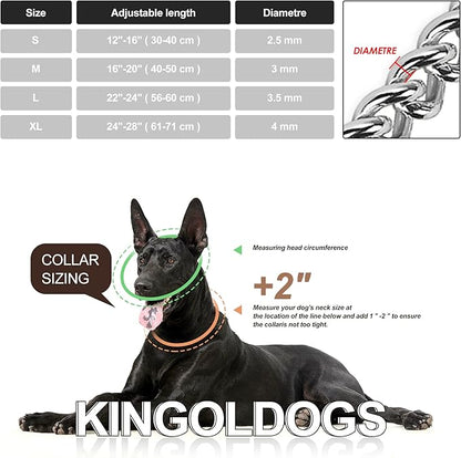 Silver Dog Chain Collar - Stainless Steel, Adjustable Walking, Metal Cuban Link, Chew Proof Double Row Chain Collar for Large, Small, Medium Dogs