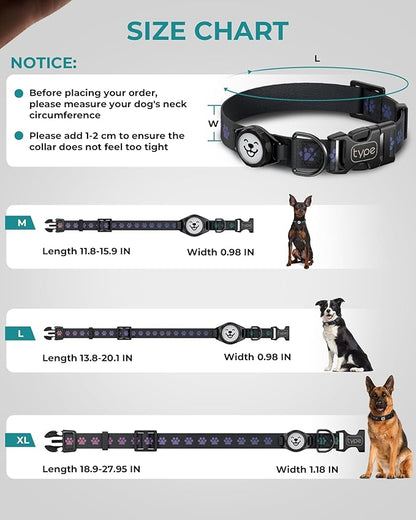 Dog Collar with Airtag Holder, IP67 Waterproof Reflective AirTag Dog Collars for Medium & Large Dogs, Adjustable Pet Collar with Twist-Lock Holder & Green Glow for Night (XL, 18.1"-27.95", Black)