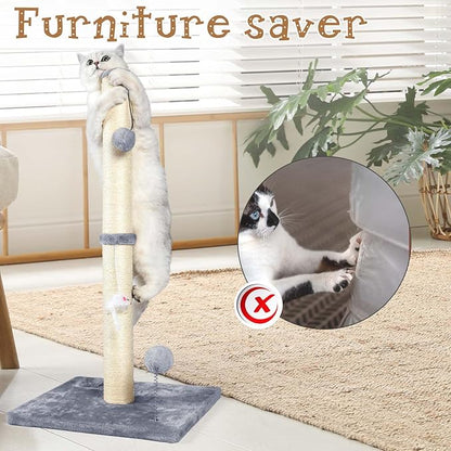 ANWA 32" Tall Cat Scratching Posts for Indoor Cats, 3-in-1 Cat Scratching Post with Plush Toys, Premium Sisal Post for Cats at All Ages with Reinforced Stable Base, Gray