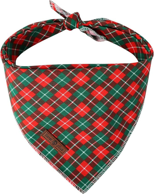Lionet Paws Cotton Christmas Dog Bandanas,Red Green Grid Comfortable Dog Bandana Bibs Scarf Dogs Kerchief,Autumn Scarves for Small Medium Dogs Pets