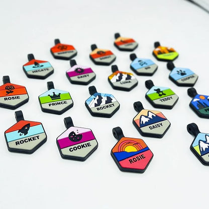 Silent Dog Tag Personalized with 5 Lines of Custom Deep Engraved Durable Soundless Silicone Pet ID Name Tag Hexagon Sunset Tiffany