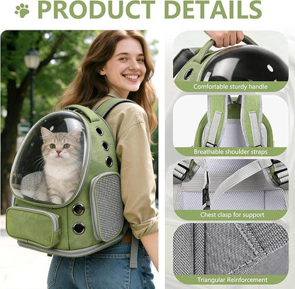 Expandable Cat Backpack Carrier, Breathable Cat Bubble Backpack for Kitty & Small Dog up to 18lbs, Large Space Cat Carrier Backpack, Foldable Airline Approved Carrier for Travel (Green)