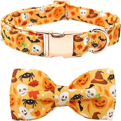 Halloween Dog Collar, Pet Collar Bow Fall Pet Collar Girl Boy Holiday Pet Collars Gift Bow Cute Soft Puppy Collars for Large Dogs