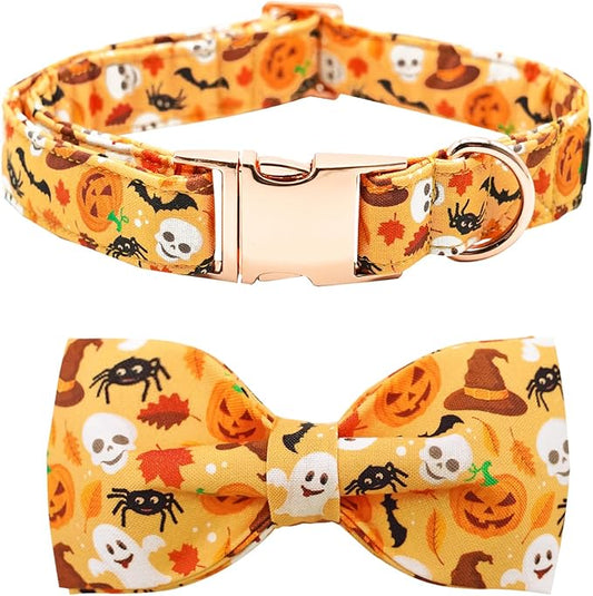 Halloween Dog Collar, Pet Collar Bow Fall Pet Collar Girl Boy Holiday Pet Collars Gift Bow Cute Soft Puppy Collars for Large Dogs