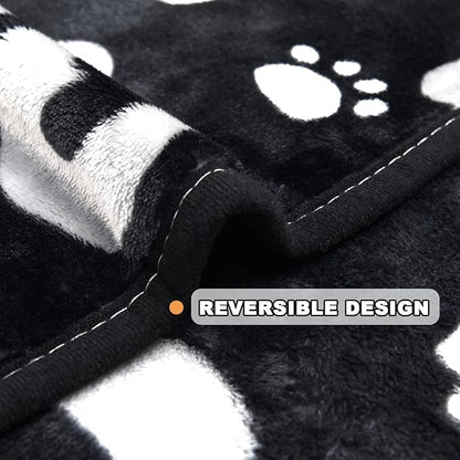 Dog Blanket, Soft Fleece Dog Blankets for Large Dogs, Fluffy Flannel Pet Cat Puppy Blanket Mat Cover for Bed Couch, Cute Paw Print Throw Blanket for Dogs, Black 60"X50"
