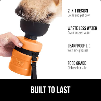 GORILLA GRIP Dog Water Bottle, Portable Water Bowl Dispenser for Dogs, 16 oz Leak Proof Pet Travel Squeeze Bottles, Food Grade Silicone, To Go Puppy Essentials, Hiking Camping Trip Accessories, Orange