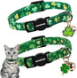 2 Pack St.Patrick's Day Kitten Collars,DOGWONG Cute Shamrock Breakaway Kitty Collars,Spring Green Trefoil Cat Collar with Bell, Lucky Clover Kitten Collars for Girl & Boy Cats