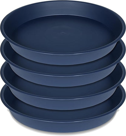 4 Pack of 18 19 inch Plant Saucer Drip Tray (16.6 inch Base), Heavy Duty Deep Plant Saucers for Pots, Plastic Flower Planter Water Trays for Indoors Outdoor (19", Blue)